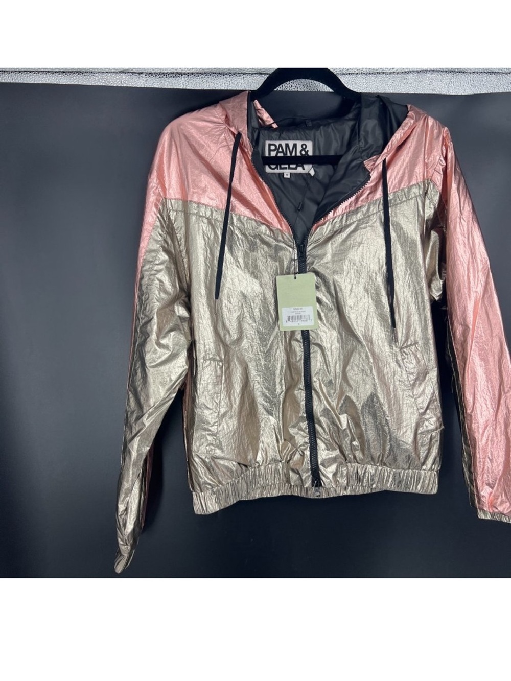 Pam & Gela Metallic Colorblock Bomber Jacket - Pink & Gold